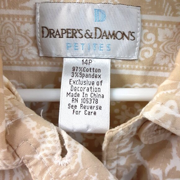 Drapers & Damons Woman's Top Size 14P, Pockets, Beige/White, Button Closure - Picture 3 of 8